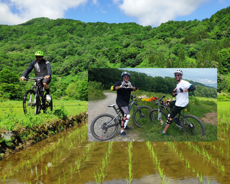Mountain bike tours in the Hakuba valley E-Bike, Mountain bike along rice fields, rivers